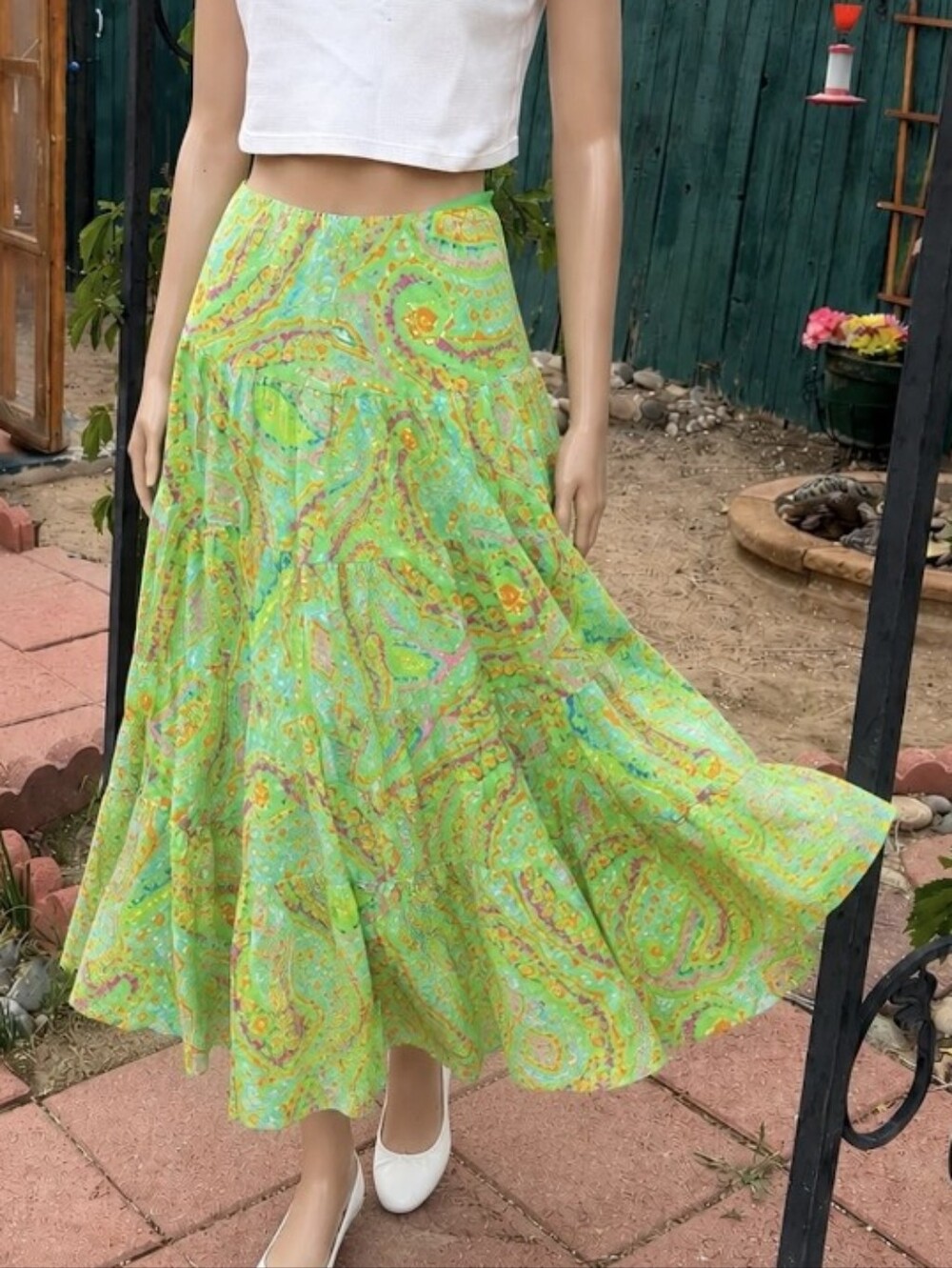 Lauren Ralph Lauren Tiered Vibrant Paisely Bohemian Slip On Skirt 100% Cotton